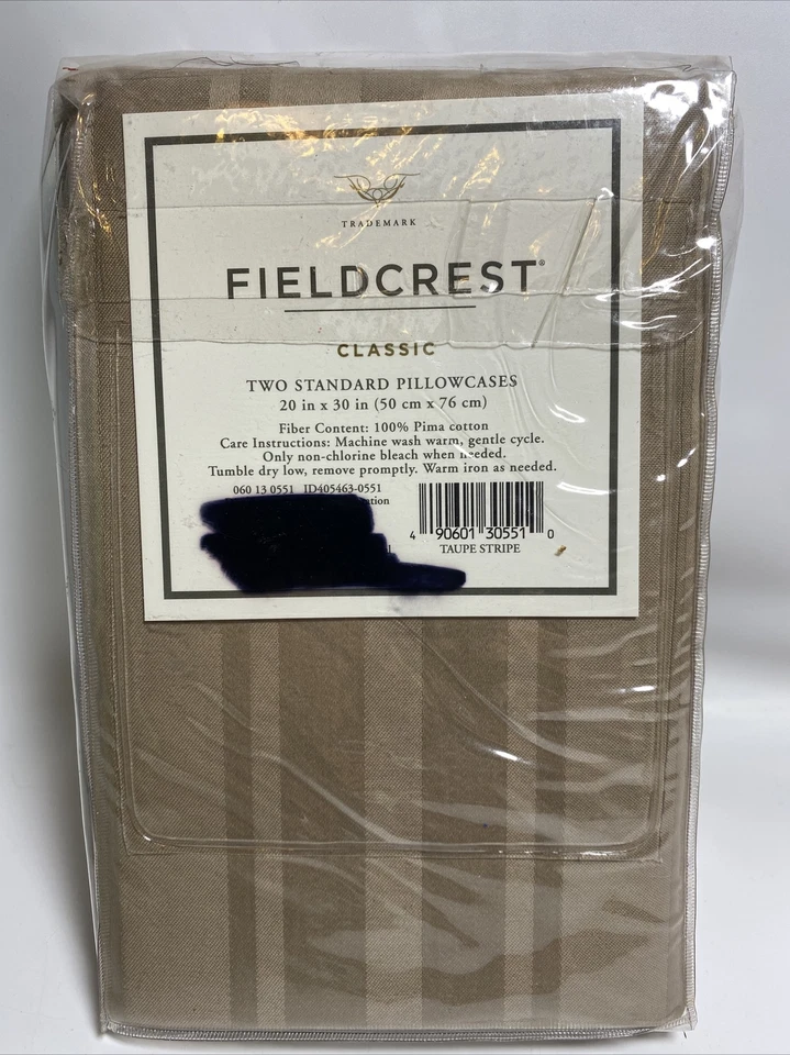 Fundas de almohada Fieldcrest clásicas dos estándar 100 % algodón Pima 300 piezas a rayas topo Foto 2 de 3