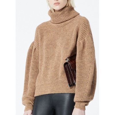The Kooples Merino Wool Mohair Balloon Sleeve Sweater With High Neck Tan Size Sm