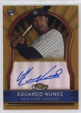 2011 Topps Finest Gold Refractor Rookie Auto 48/75 Eduardo Nunez #105 Auto 0s3
