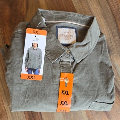 Jachs Girlfriend Womens Shirt Top Sz XXL (20-22W) Micro Corduroy LS Green