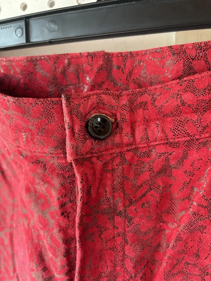 Pantalones Newport News Estilo Fácil 100% Cuero Forrado en Nailon Rojo Floral Gamuza para Mujer 14 Foto 3 de 4