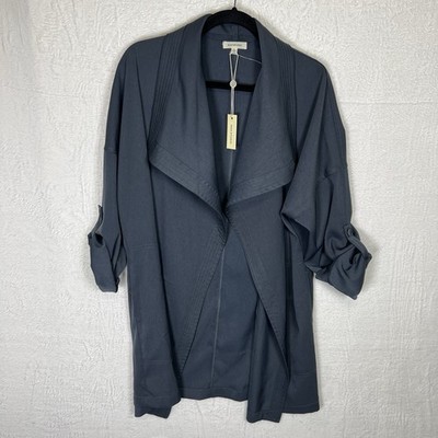 Max Studio Drape Collared Jacket Women's L Ombre Blue Roll Tab Cardigan NWT