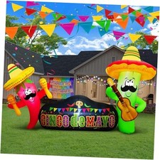 7FT Cinco De Mayo Inflatables Cactus & Chili Banner, Mexican Blow up 