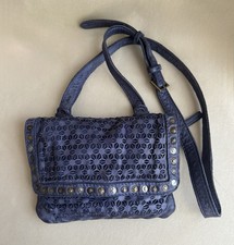 Bruno Rossi Crossbody Blue Distressed Leather Small Bag Purse