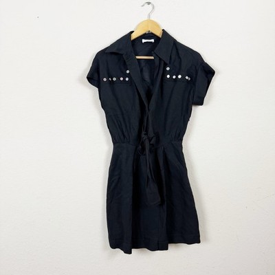 Sandro Paris Mabel Black Linen Blend Embellished Dress Size 36