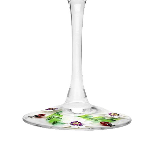 Balloon Gin Glass with Hand Painted Floral and Ladybirds Design Gift Boxed - Zdjęcie 3 z 4