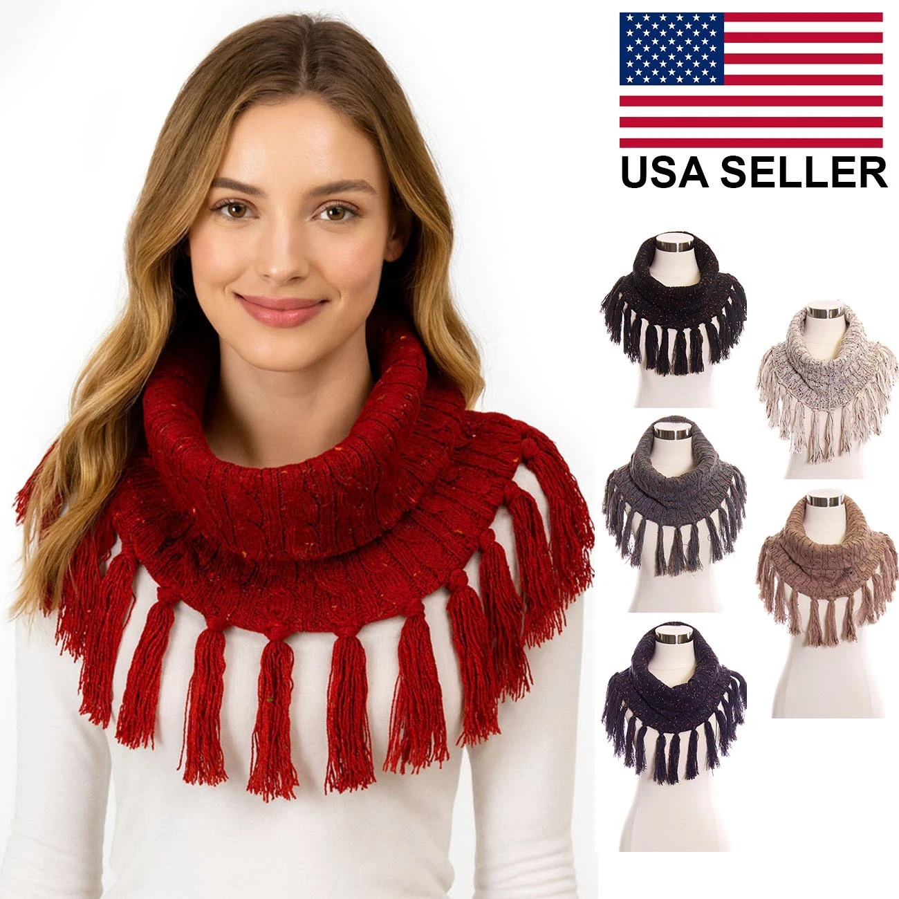 C.C Women's Cable Knit Confetti Neck Warmer Tube Scarf with Tassel