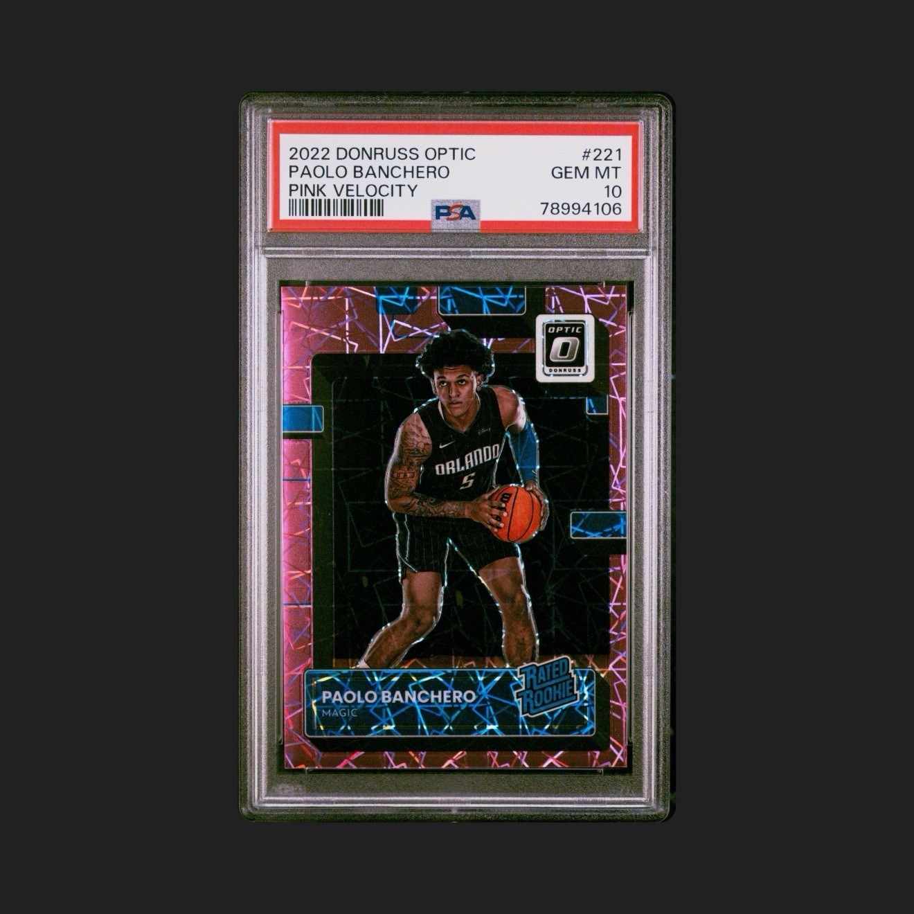 Panini 2022-23 Optic Paolo Banchero Pink Velocity /79 #221 PSA 10 Rookie Card RR view 1