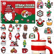Advent Calendar 2025 Christmas Countdown 24 Days of Surprises 10mm Straw Toppers