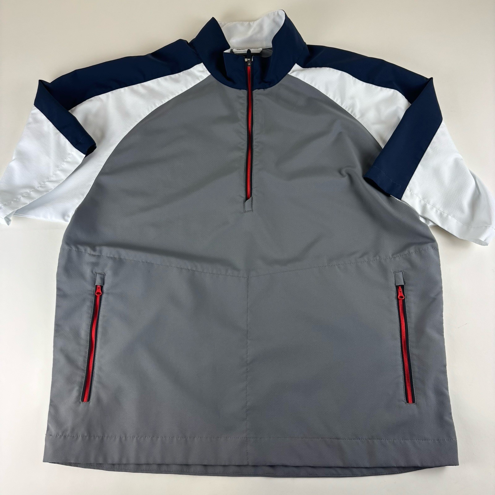 FootJoy Windshirt Men Large Red Blue Quarter Zip Performance Golf Short Sleeve