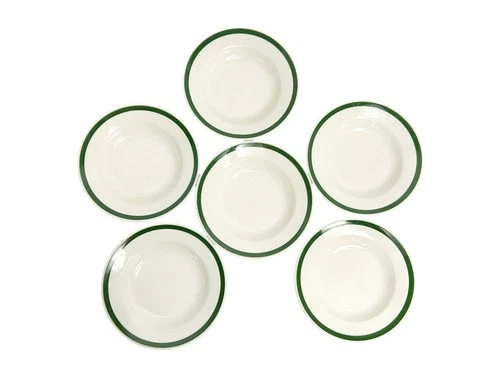 Set Of 6 Vintage Homer Laughlin Restaurant Ware 7" Rimmed Bowls in White/Green