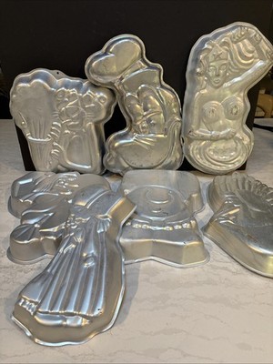 Lot 7 Vintage Wilton Cake Pans Wonder Woman Pink Panther Goofy Disney 1976+