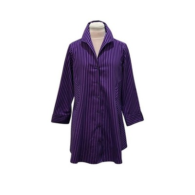 FOXCROFT Heritage Non Iron Purple Navy Stripe Button Up Top 4 Office Career Wear