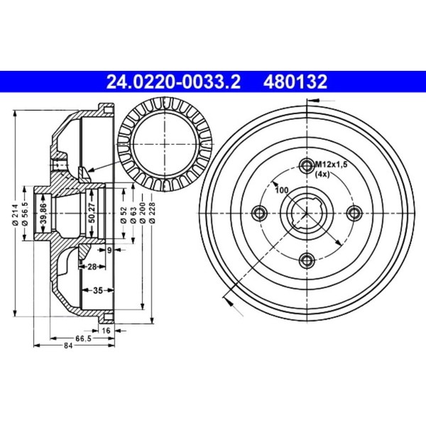 Bremstrommel ATE 24.0220-0033.2 (2 Stk.) FüR Opel Corsa B Tigra Caravan-image