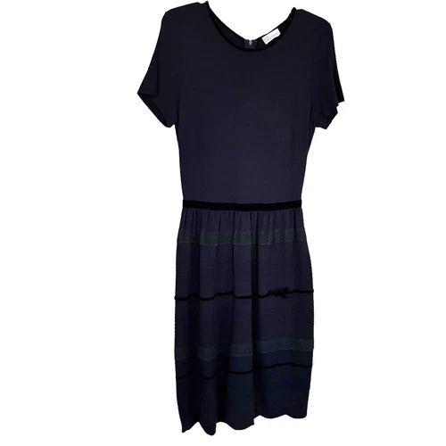 Abito rosso Valentino nero manica corta pizzo bordo velluto smerlato lunghezza ginocchio L