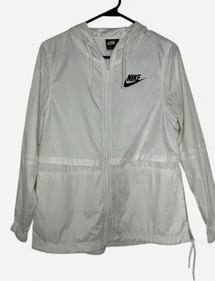 Nike Women s Hooded Windbreaker Jacket Nylon Zip White XS Long Sleeve Mesh