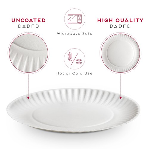 9-Inch Disposable Paper Plates - 500 Count - Bulk Pack of Uncoated Paper Plat... - Picture 2 of 7