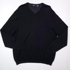 Calvin Klein Sweater Mens 2XL Black Extra Fine Merino Wool Pullover V Neck