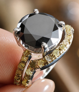 6 Ct Black Moissanite & Raw Golden Natural Diamond Ring Sterling Silver Size 7