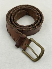Braided Brown Leather Belt Brass Buckle Size 40
