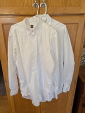 2-IKE BEHAR NEW YORK WHITE CLASSIC FIT MEN'S LONG SLEEVE SHIRT 17/37 COTTON PERU