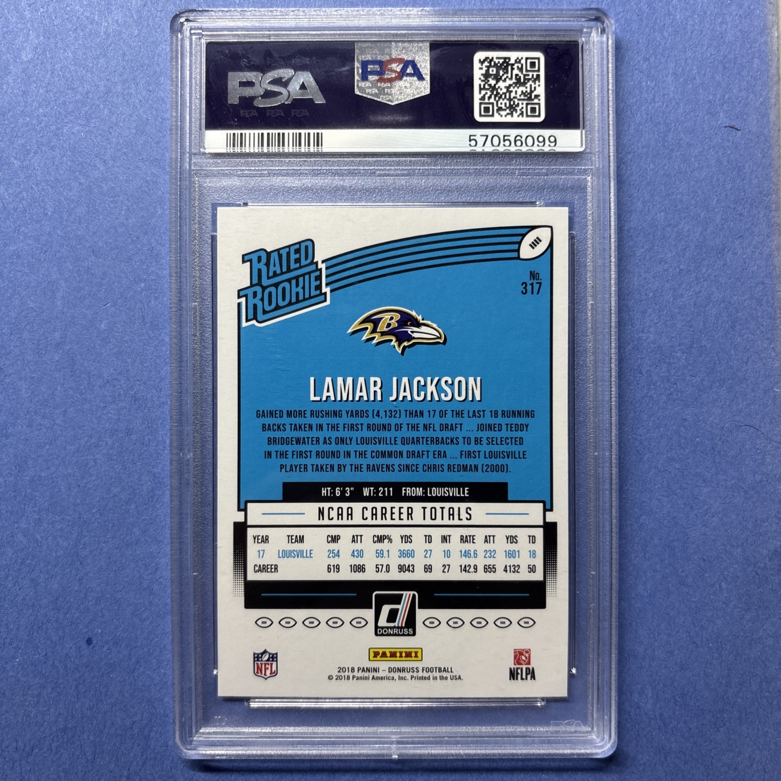 2018 Donruss LAMAR JACKSON RATED ROOKIE RC PSA 9💥2X MVP🔥 BALTIMORE RAVENS #317 view 2