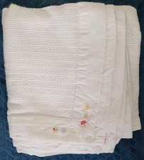 Mothercare Little Bird White Cot Blanket Cellular mushroom floral trim