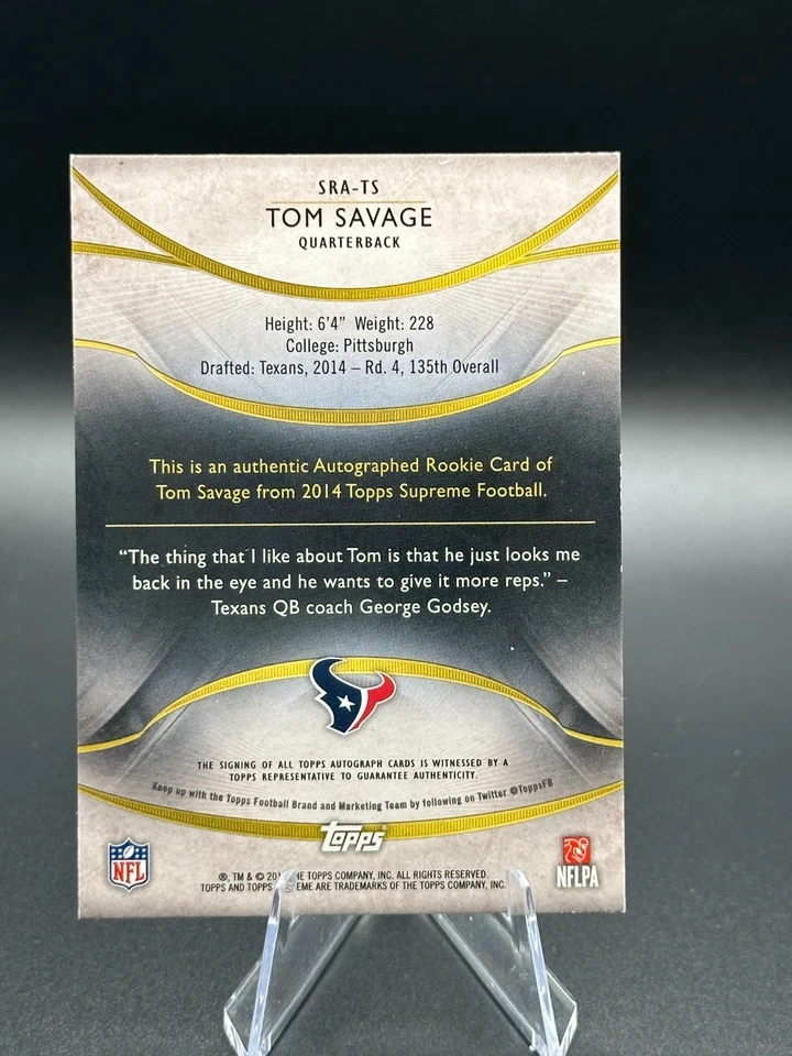 2014 Topps Supreme - Autographed Rookies Tom Savage #SRA-TS /50 (AU, RC) - Image 2 of 2