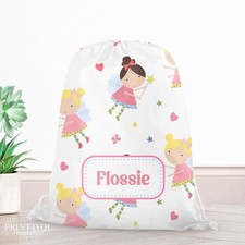 Personalised PE Bag Fairy Pastel Drawstring Kids Boys Girls School Gym Swim Name