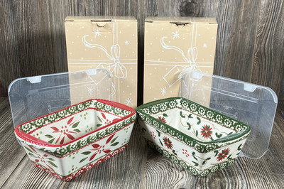 Temp-tations Mini Stoneware Loaf Pan 2 Set 12oz Holiday Floral Ramekin, Lid, Box