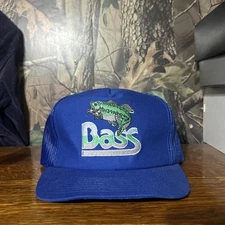 Vintage Bass Fisherman Snapback Blue Mesh Trucker Patch Hat Made in USA MMB