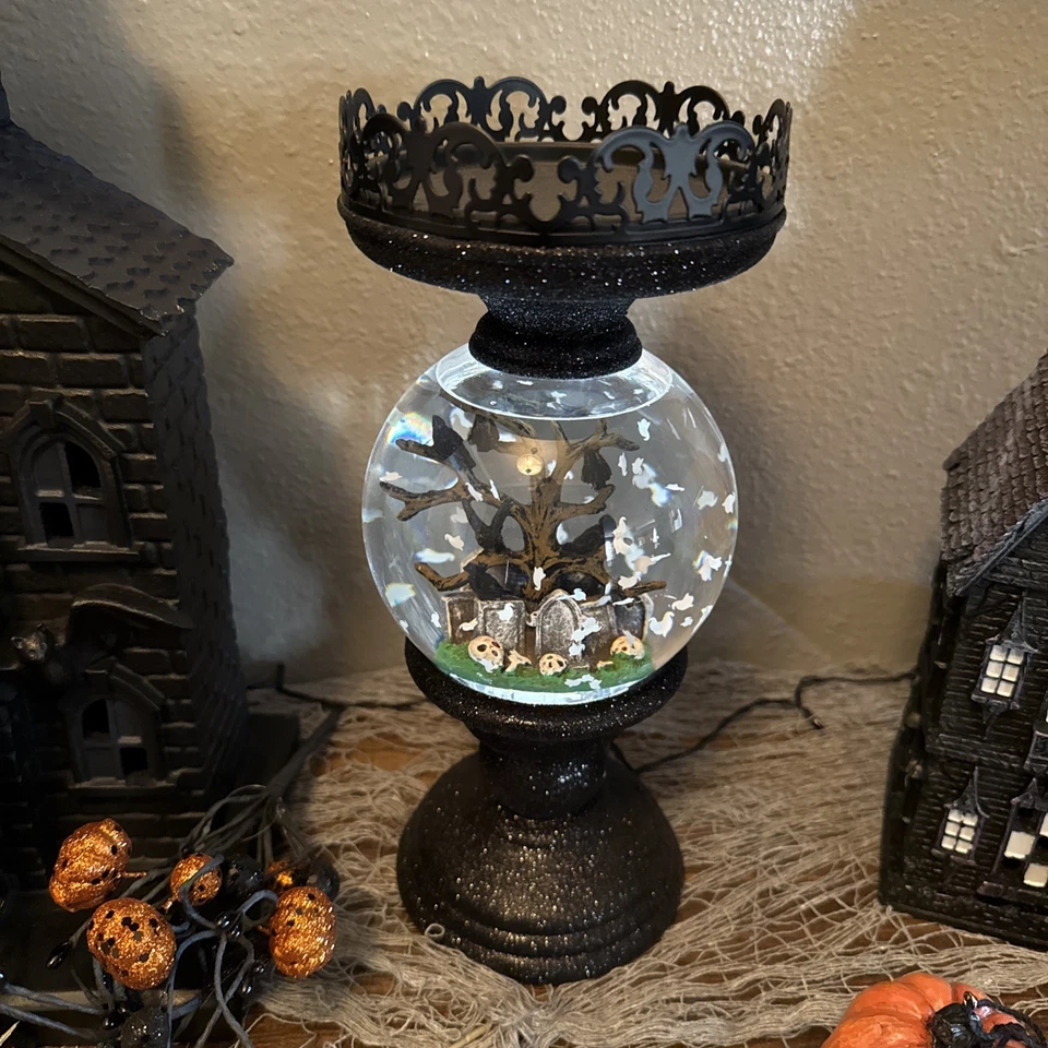 Bath & Body Works Halloween Cemetery Water Globe Light Up Ghost Candle Holder - Image 3 of 4
