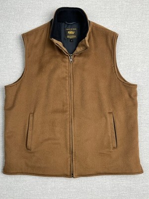 Golden Bear Loro Piana Wool Vest Mens L USA Made Italian Fabric Leather Trim Zip