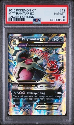 2015 POKEMON XY ANCIENT ORIGINS #43 M TYRANITAR EX PSA 8