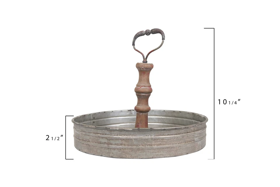 Distressed Single Tier Tin Tray with Handle - Image 4 of 4