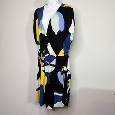 Nine West Dress Womens 2XL Abstract Print Belted V Neck Short Sleeve Flowy