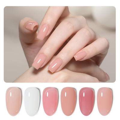6 Colors Rubber Base Gel Set, Jelly Builder Base Nail Gel Nude Sheer White Pink,