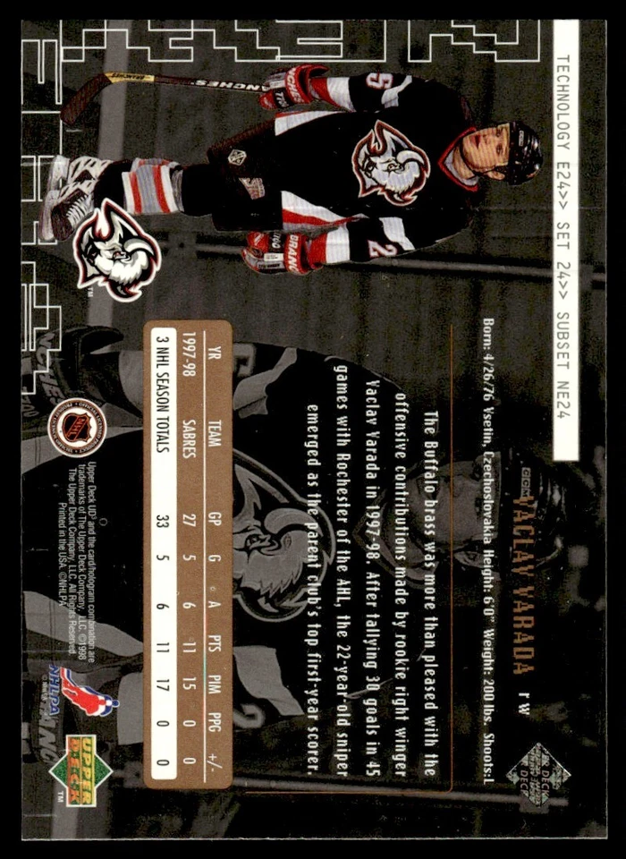 1998-99 Upper Deck UD3 Vaclav Varada Buffalo Sabres #24 - Image 2 of 2