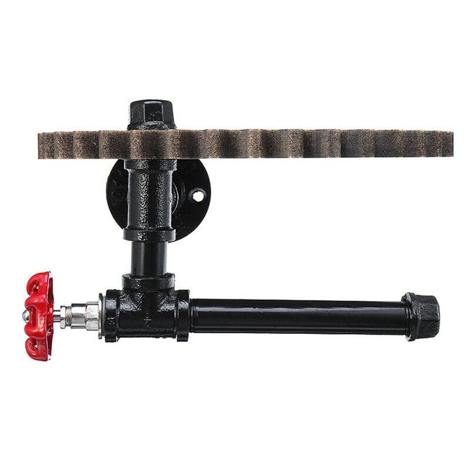 Industrial Style Wooden Pipe Shelf for Toilet Paper Holder and Wall