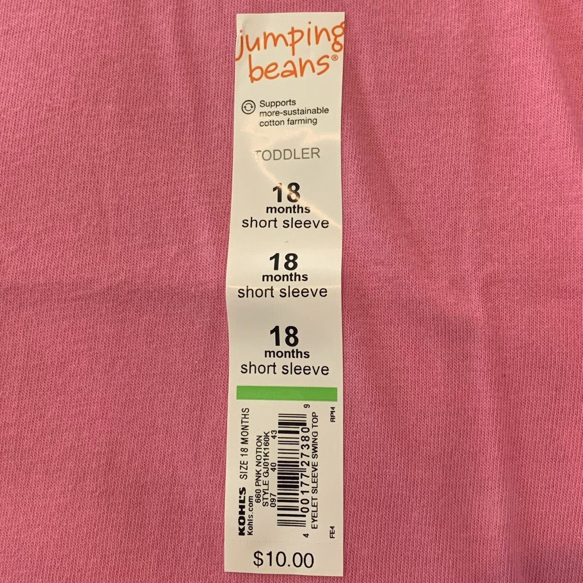 Jumping Beans Girls Eyelet Raglan Sleeve Tee 18 Months New with