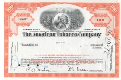 american tobacco company The American Tobacco Company - Original Stock Certificate - 1969 -S196677