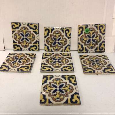 Vintage Decorative Ceramic Clay Tile/Coaster - S.E.A.S.A.Made in Mexico Qty.7