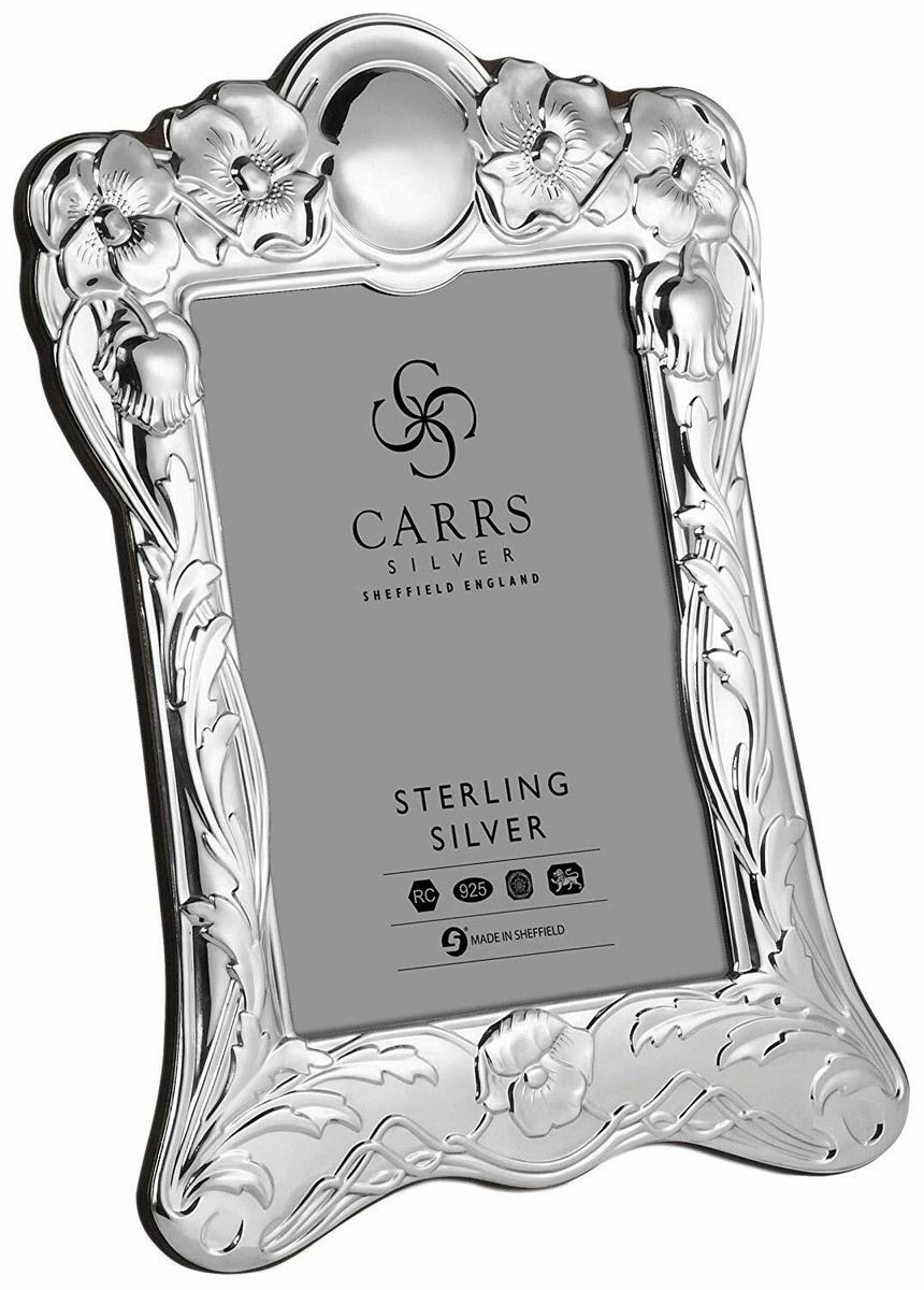 CARRS - Sterling Silver Photo Frame Art Nouveau Flowers Wood