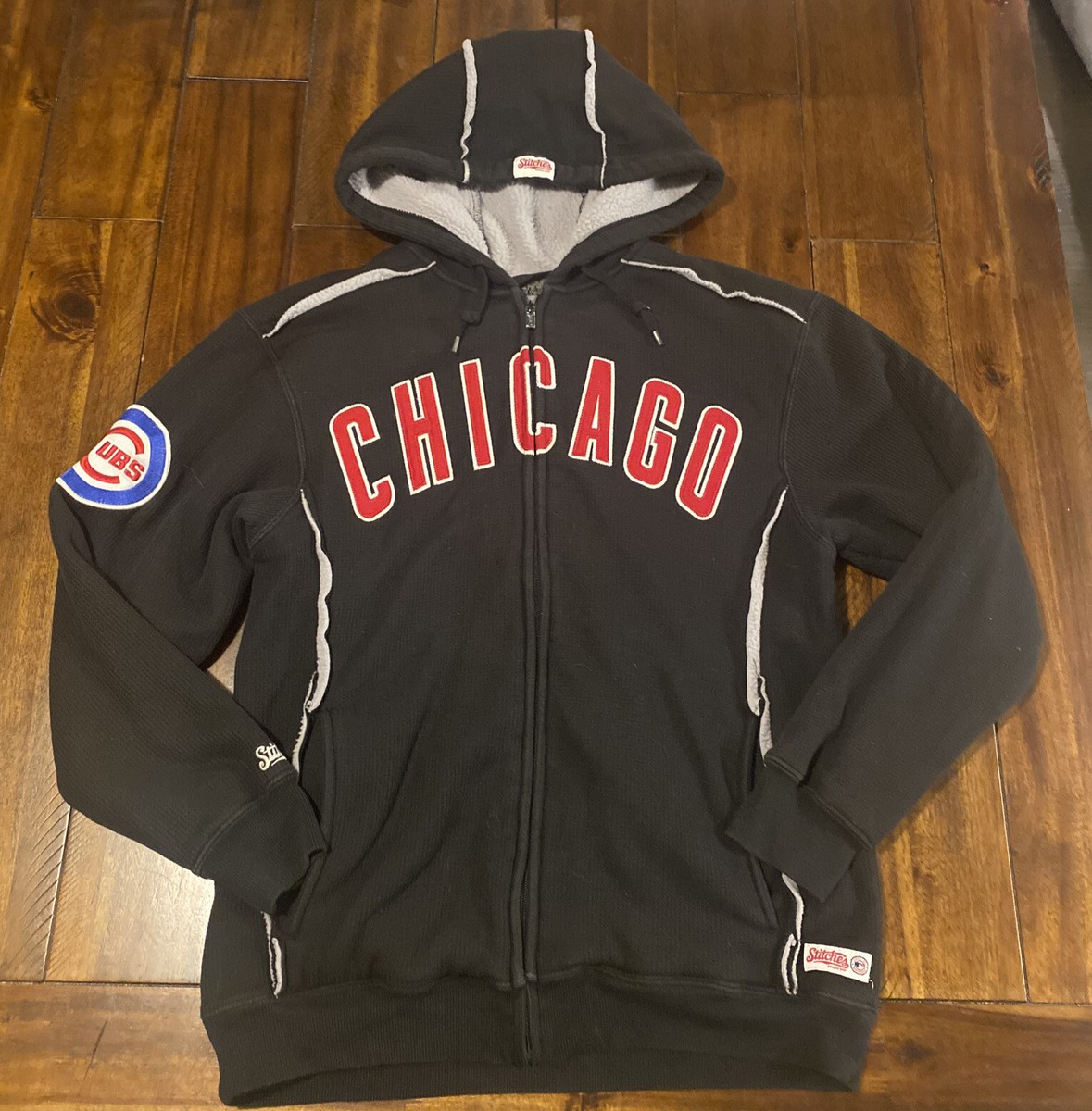 VTG Stitches Men M Chicago Cubs Hoodie Sweatshirt Black Baseball Waffle Big  Logo | eBay