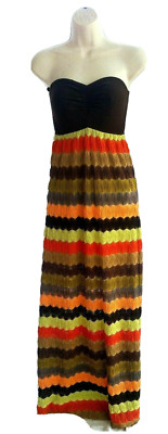 VaVa By Joy Han Maxi Dress Size Small Strapless Stripes Crochet Look