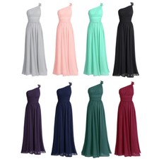 UK Bridesmaid Dress Women's Floor Length One Shoulder Chiffon Evening Dresses