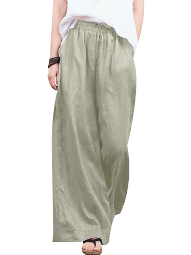 Übergröße Frühling Damen Baumwolle Leinen Gummibund weites Bein Hose Haremshose - Bild 23 von 38