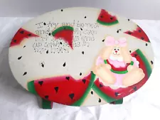 Hand Painted Step Stool Floppy Ear Bunny Watermelon Design Kitchen Riser Stand