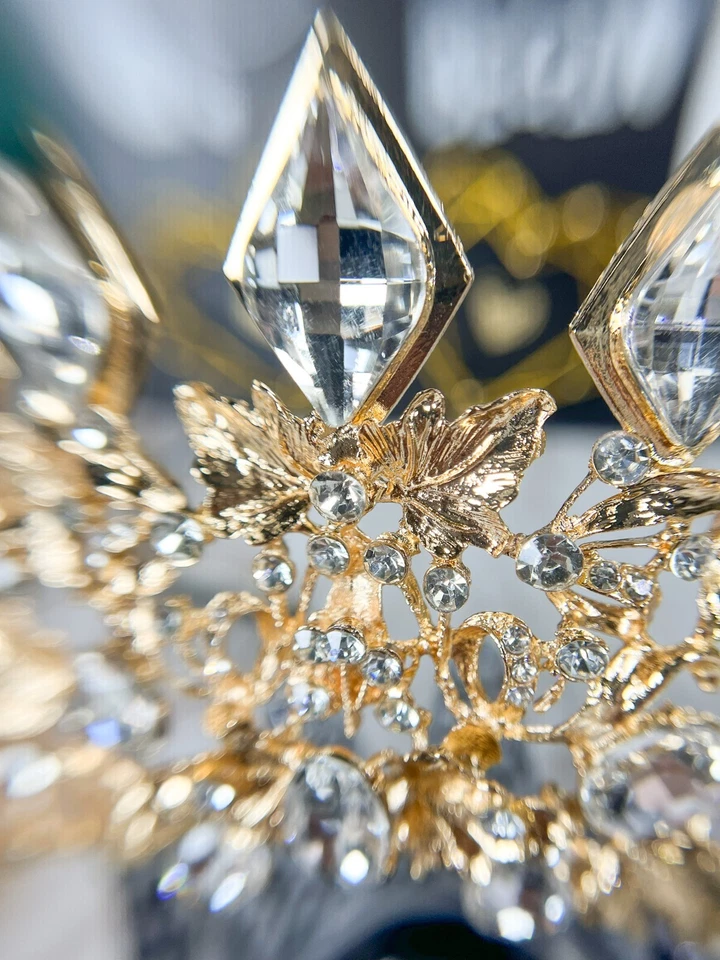 Tiara de oro diamante, tiara de boda de cristal, tiara de princesa, tocado de novia regalo Foto 4 de 4