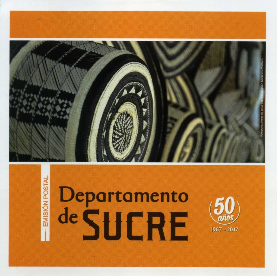 DEPARTAMENTO DE SUCRE,-50th ANNIV.  ''carpeta''  Stamps -COVER F.D.C.  2017 - Image 2 of 4